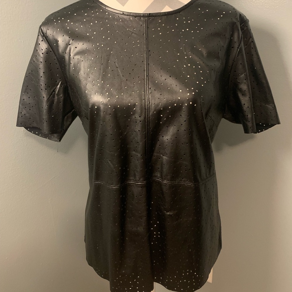Stunning Black Faux Leather Blouse Large